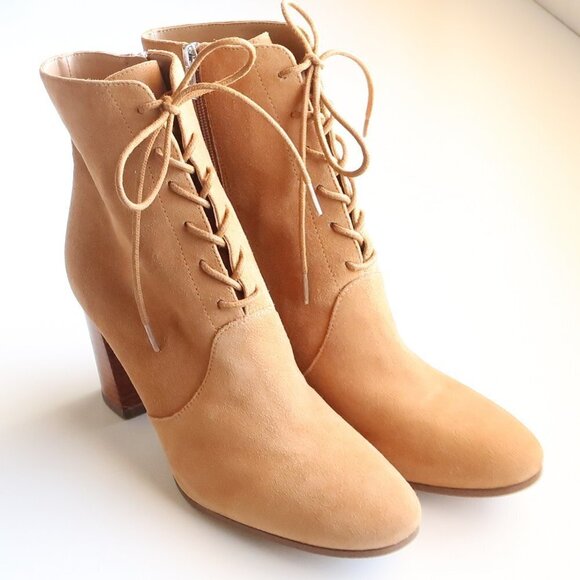 Marc Fisher Suede Leather Block Heel Lace-up Ankle Boots / Booties Size 7.5 - Picture 3 of 16